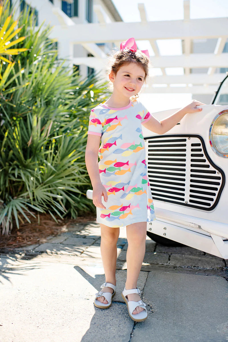 Polly Play Dress - French Leave Fishies With Hamptons Hot Pink - Born Childrens Boutique