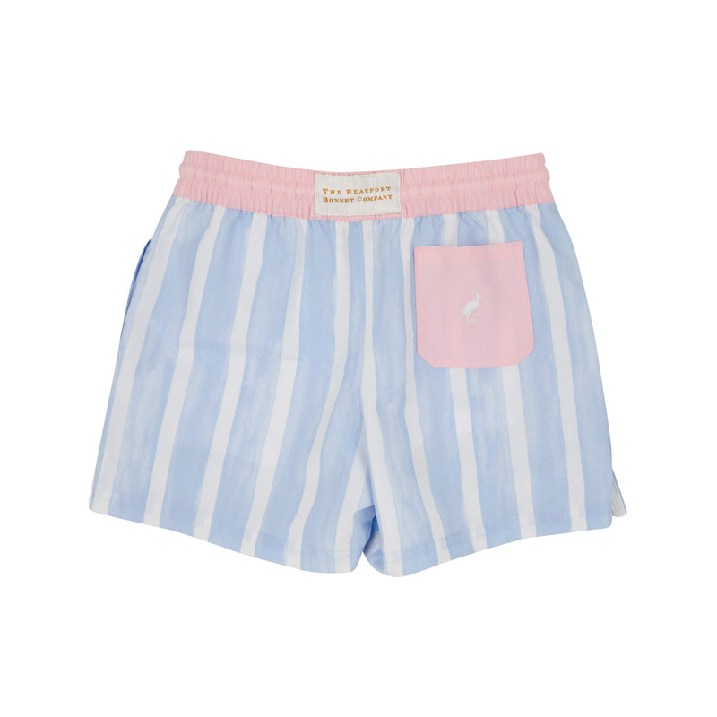 Turtle Bay Trunks Sea Wall Stripe With Palm Beach Pink - Born Childrens Boutique