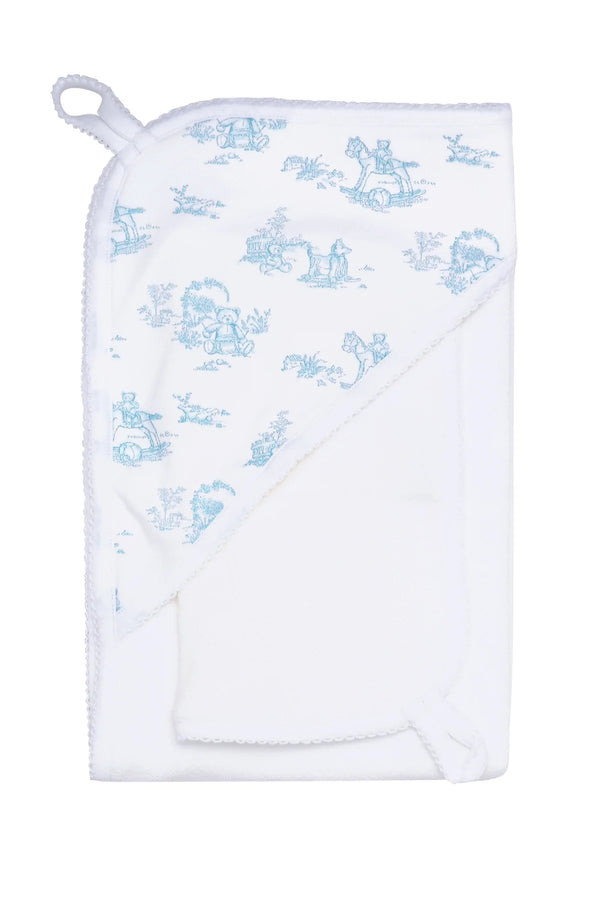 Blue Toile Hooded Towel - Born Childrens Boutique