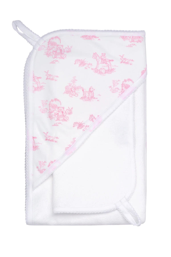 Pink Toile Hooded Towel - Born Childrens Boutique