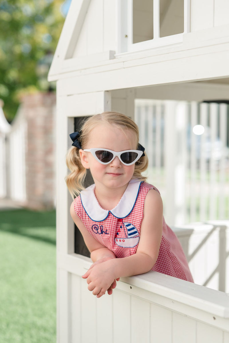 Pre-Order Ahoy Dress in Red Micogingham - Born Childrens Boutique