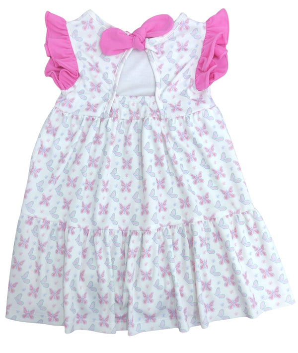 Pre-Order James and Lottie Lexie Pima Butterfly Dress with Pink Back Knot - Born Childrens Boutique