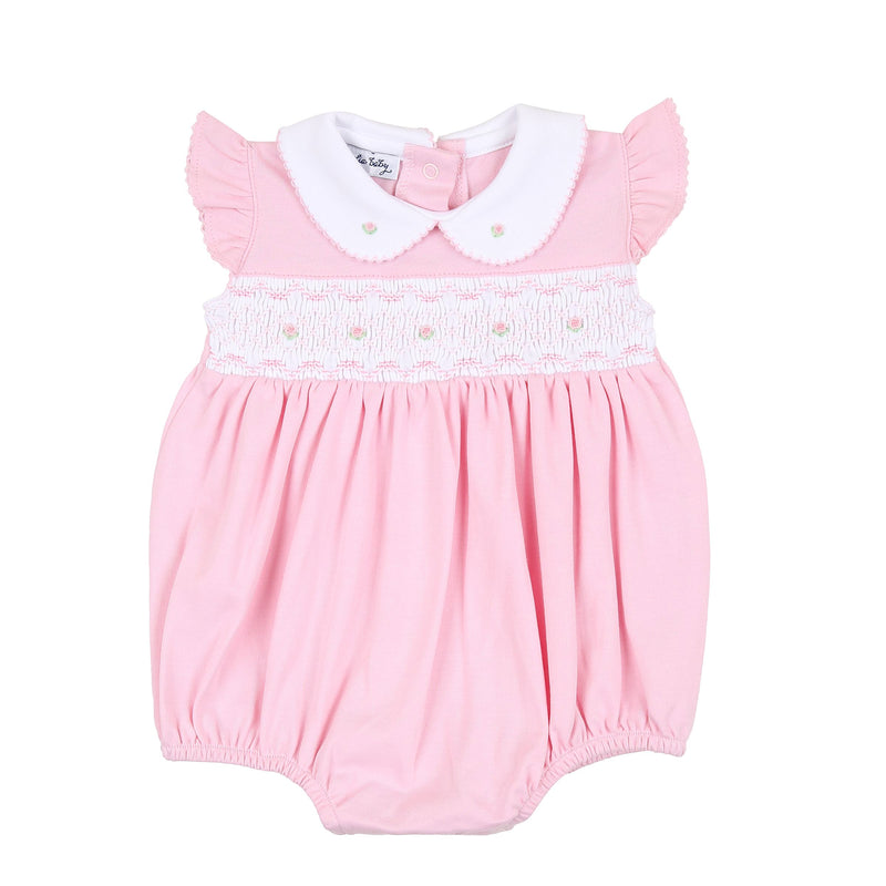 Magnolia Baby Kate and Luke Smocked Collared Flutters Bubble Pink - Born Childrens Boutique