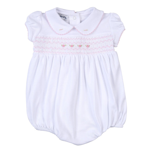 Magnolia Baby Taylor and Tyler Smocked Collared S/S Girl Bubble Pink - Born Childrens Boutique