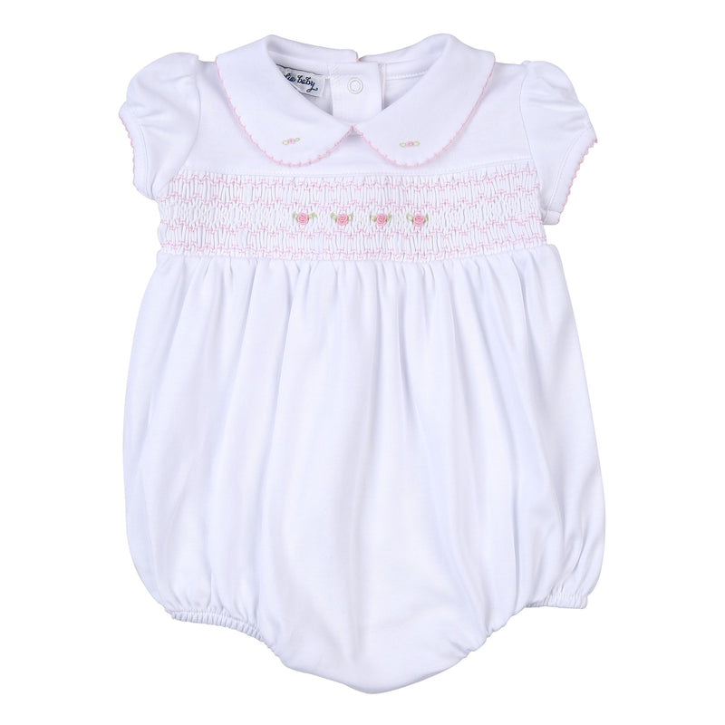 Magnolia Baby Taylor and Tyler Smocked Collared S/S Girl Bubble Pink - Born Childrens Boutique