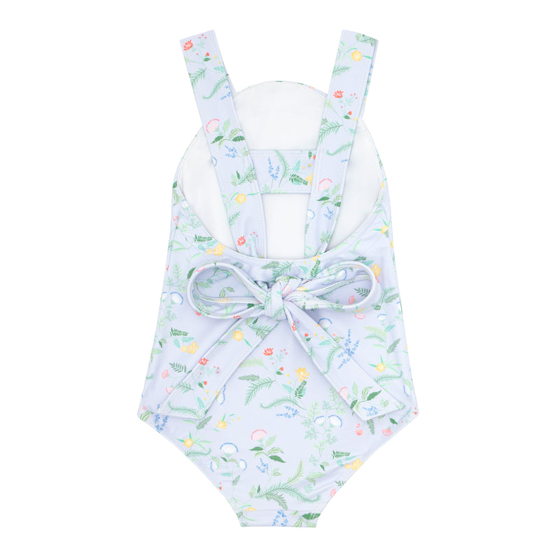 Pre-Order Bay Lavender Floral Bib One Piece with Back Bow - Born Childrens Boutique