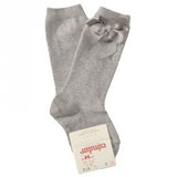 Knee Socks with Grosgain Bow Light Grey - Born Childrens Boutique