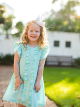 Oaks Apparel Ashley Aqua Linen - Born Childrens Boutique