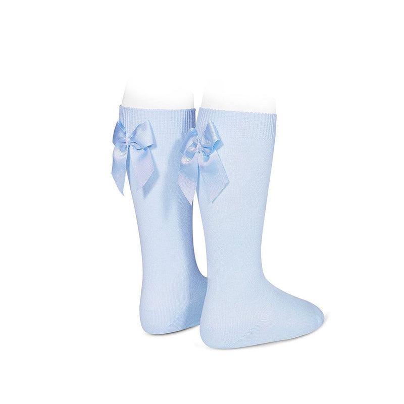 Knee Socks with Grosgain Bow on Back Light Blue - Born Childrens Boutique
