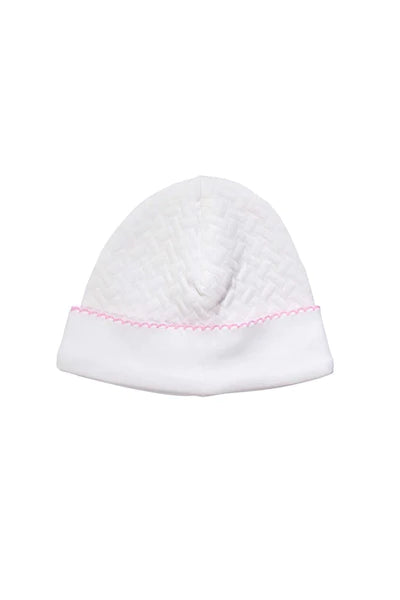 Basket Weave Baby Hat, Pink Trim - Born Childrens Boutique