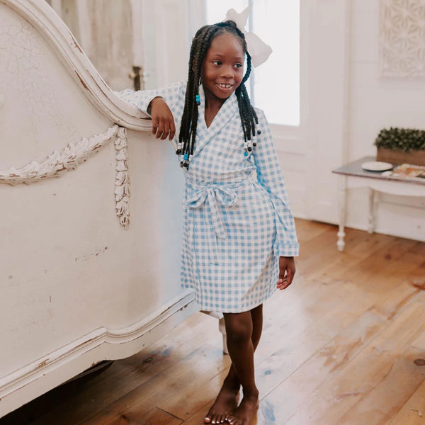SugarBeeBlanks Blue Gingham Robes - Born Childrens Boutique