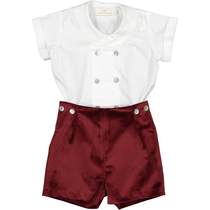 Pre-Order Sal & Pimenta Burgundy Velvet Baby Set - Born Childrens Boutique
