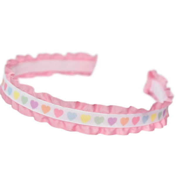 Pastel Hearts Double Ruffle Headband - Pink - Born Childrens Boutique
