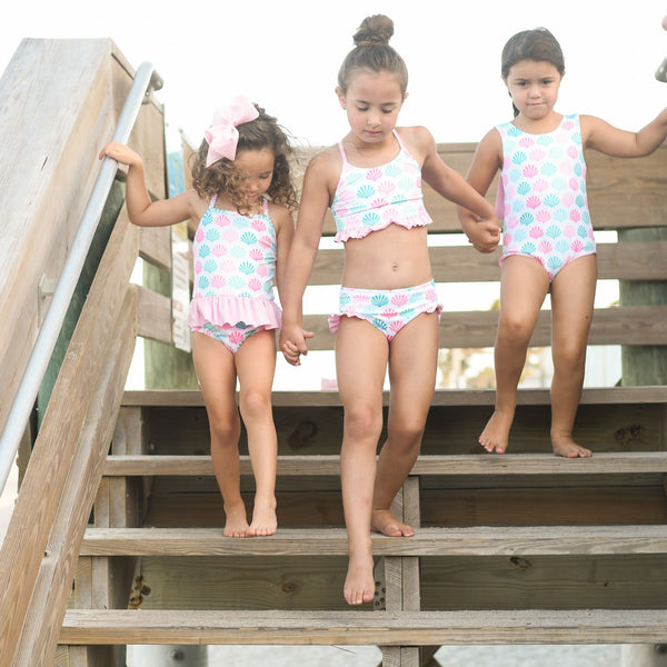 Pre-Order Lainey Swim Shells with Stripe Skirt - Born Childrens Boutique