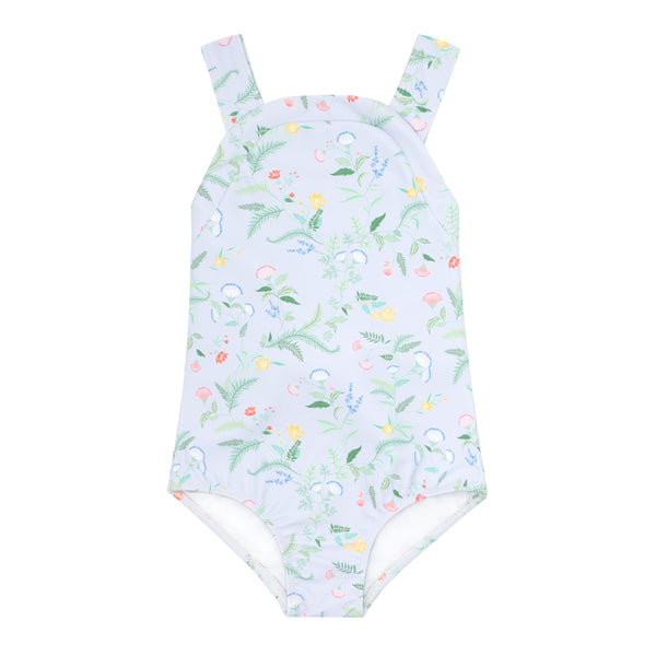 Pre-Order Bay Lavender Floral Bib One Piece with Back Bow - Born Childrens Boutique