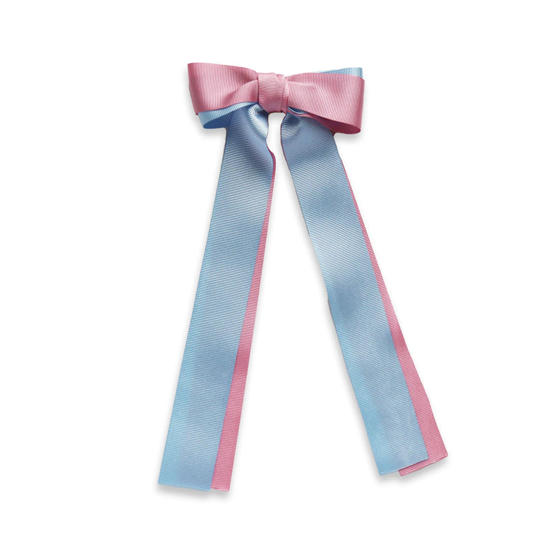 Double Pastel large Grosgrain Long Tail Bow, Baby Pink/Light Blue - Born Childrens Boutique