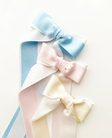 Double Pastel large Grosgrain Long Tail Bow, Baby Pink/Light Blue - Born Childrens Boutique
