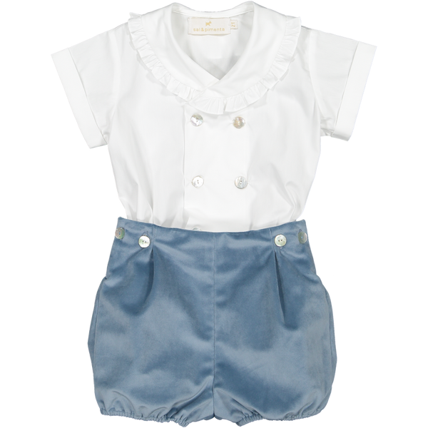 Pre-Order Dusty Blue Velvet Baby Set - Born Childrens Boutique