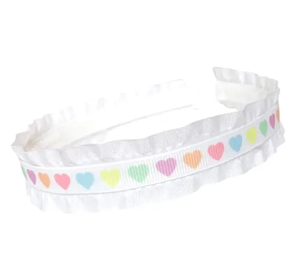 Pastel Hearts Double Ruffle Headband - White - Born Childrens Boutique