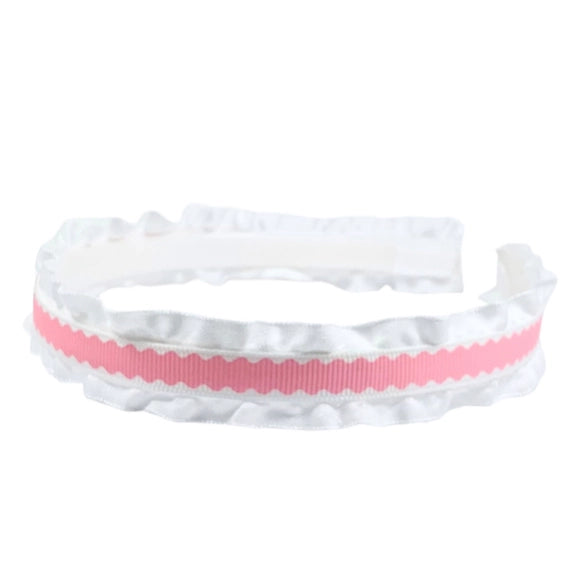Pink Scallop Dots Double Ruffle Headband - Born Childrens Boutique