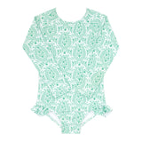 Pre-Order Abaco Green Paisley Rashguard One Piece - Born Childrens Boutique
