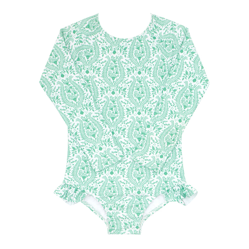 Pre-Order Abaco Green Paisley Rashguard One Piece - Born Childrens Boutique