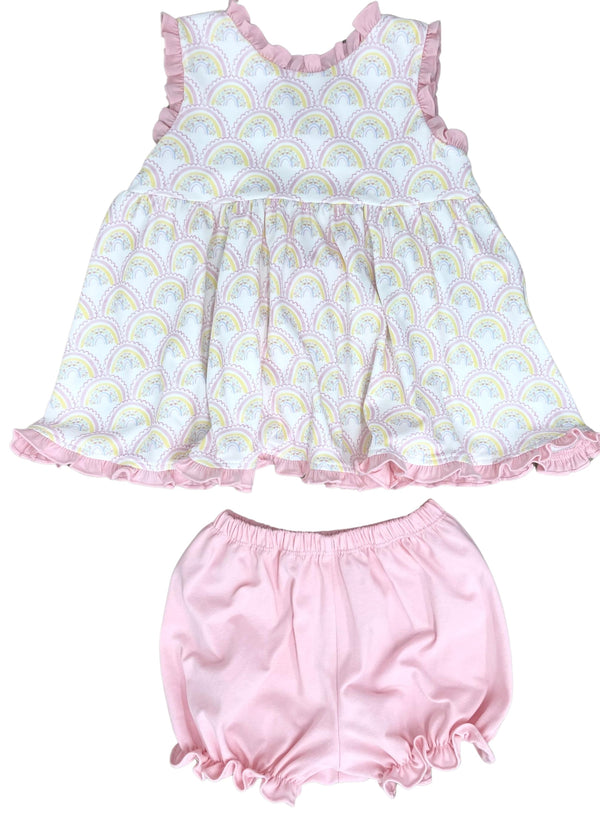 Pre-Order James and Lottie Sylvia Rainbow Pink Pima Bloomers Set - Born Childrens Boutique
