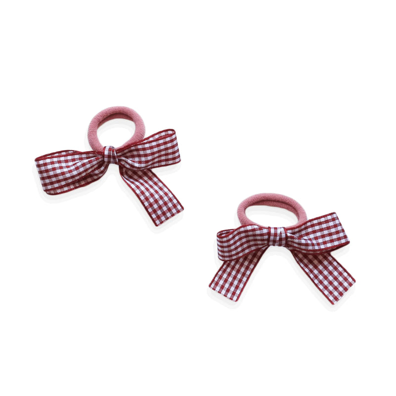 Gingham Hair Ties, Burgandy - Born Childrens Boutique
