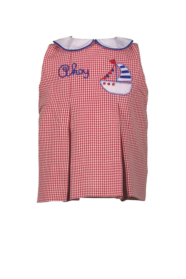 Pre-Order Ahoy Dress in Red Micogingham - Born Childrens Boutique
