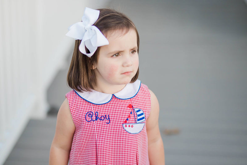 Pre-Order Ahoy Dress in Red Micogingham - Born Childrens Boutique