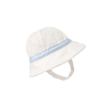 Henry Bucket Hat White Seersucker with Blue -  Email to Order - Born Childrens Boutique