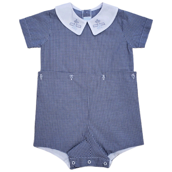 Button On Navy Check with Plane - Born Childrens Boutique
