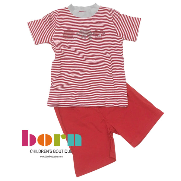Red/Grey Elephant Short Set - Born Childrens Boutique