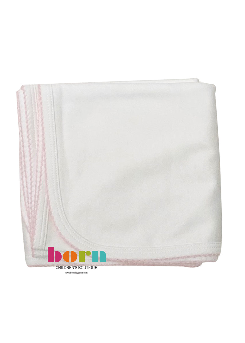 White Pima Blanket With Pink Trim - Born Childrens Boutique
