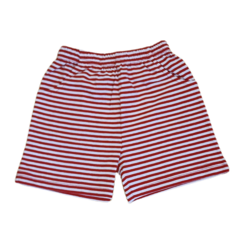 Deep Red Stripe Front Pocket Shorts - Born Childrens Boutique