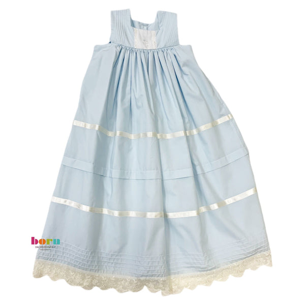 Sleeveless Blue Heirloom Dress w/ Wide Insert - Born Childrens Boutique