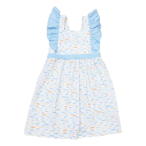 Bow Back Fish Print Pinafore Dress - Born Childrens Boutique