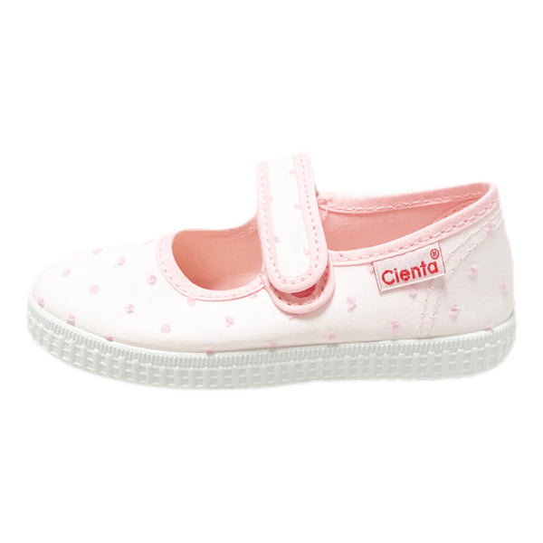 Cienta, Mary Jane White w/ Light Pink Bitty Dot - Born Childrens Boutique