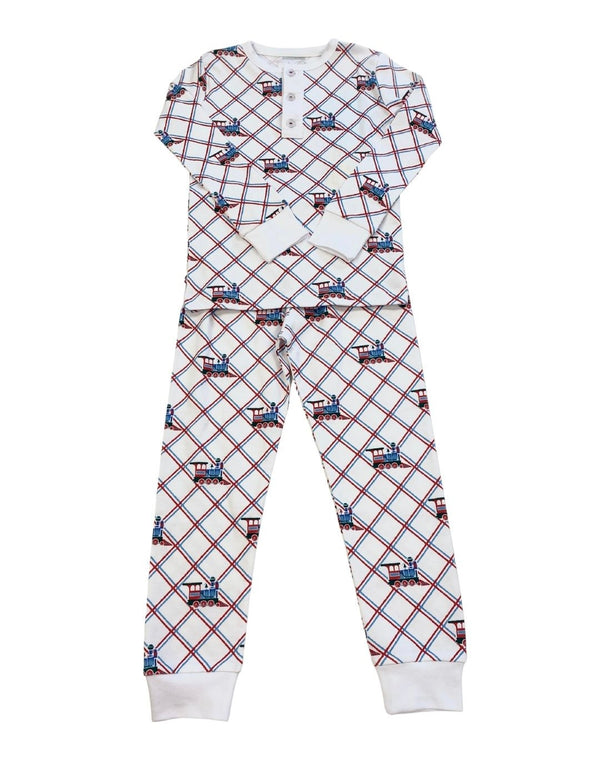 Little English Printed Jammies - Train - Born Childrens Boutique