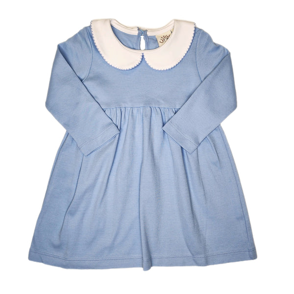 LS Gath Bottom Dress Sky Blue/White - Born Childrens Boutique