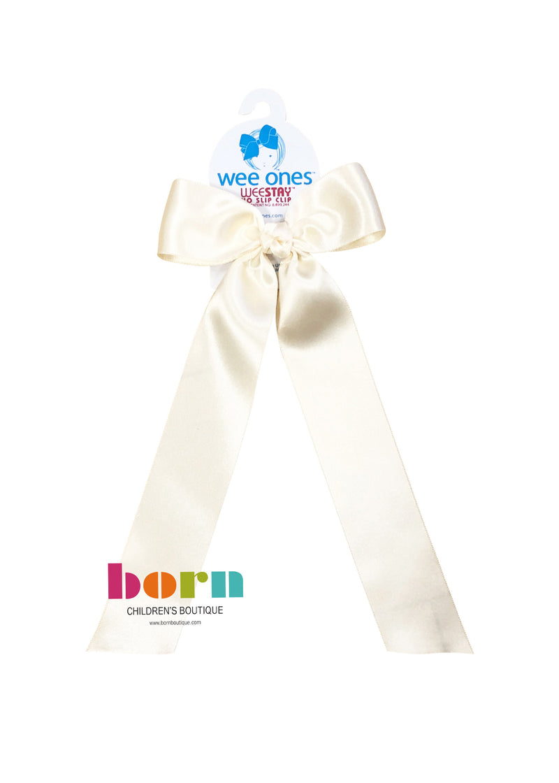 Wee Ones Ecru Satin Bow with Tail - Born Childrens Boutique