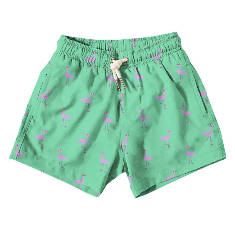 Green Flamingo Kids Swim Trunks - Born Childrens Boutique