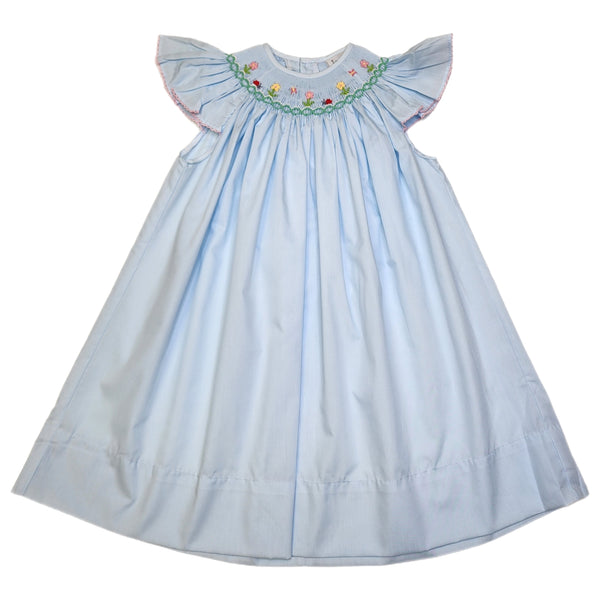 Baby Sen Blue Georgette Angel Bishop Dress - Spring Garden - Born Childrens Boutique