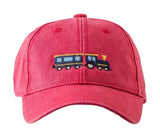 Kids Baseball Hat, Train on Weathered Red - Born Childrens Boutique