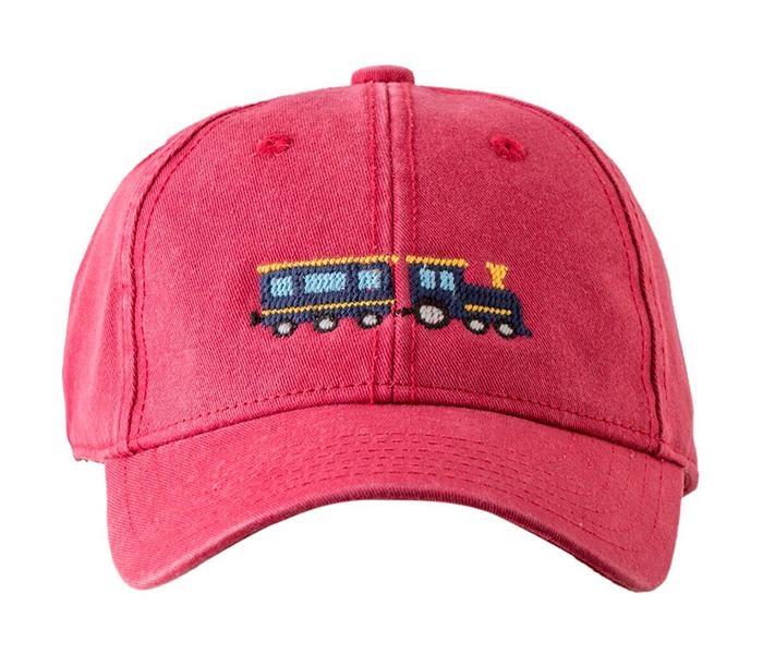 Kids Baseball Hat, Train on Weathered Red - Born Childrens Boutique