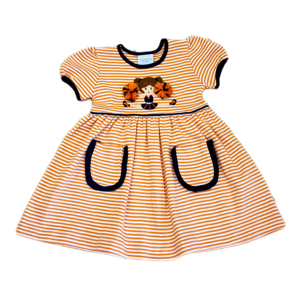 Cheerleader SS Popover Dress Orange/Navy - Born Childrens Boutique