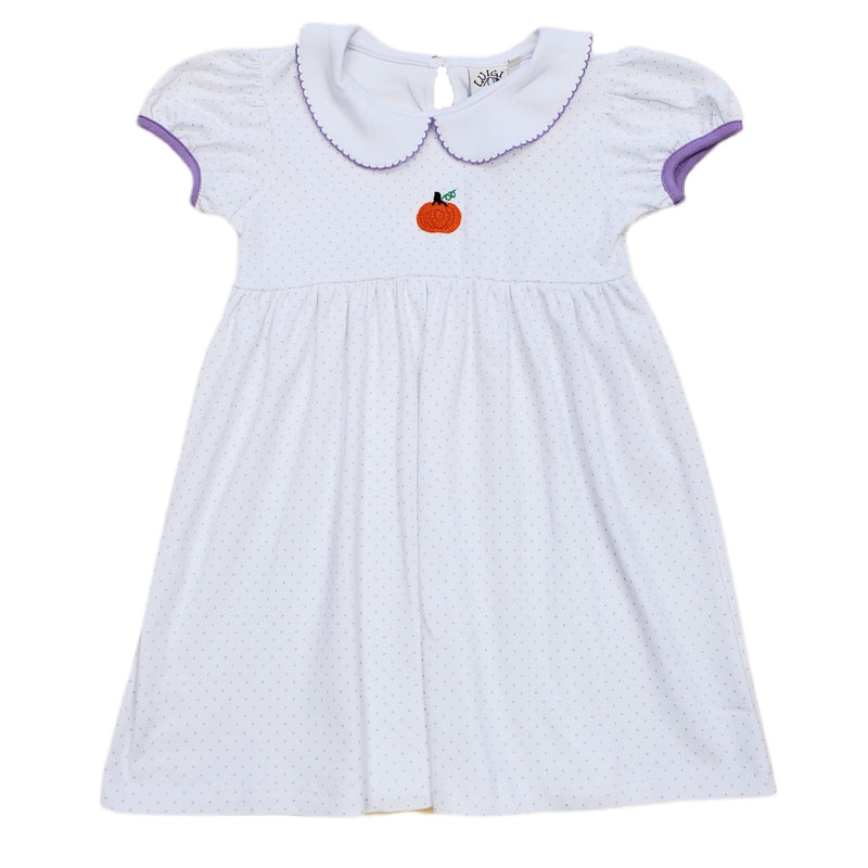 Crochet Pumpkin SS Dress White/Lavender - Born Childrens Boutique