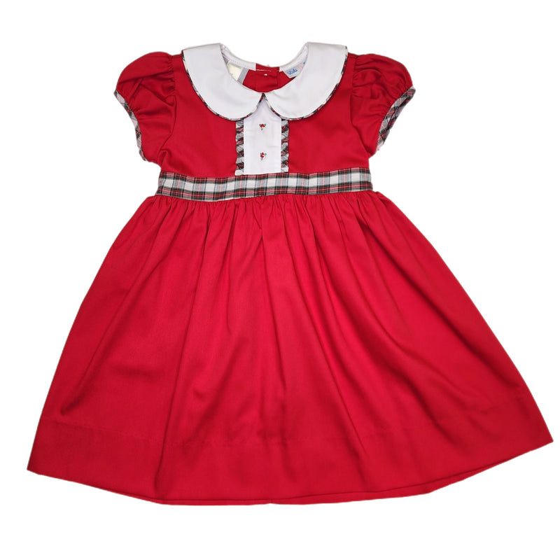 Nat Red Embroidered Dress w/ White Collar - Born Childrens Boutique