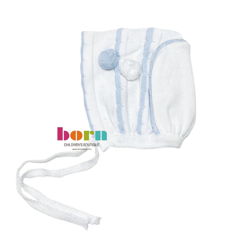 White Hat with Blue Fuzzies - Born Childrens Boutique