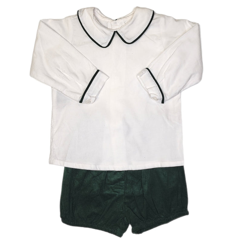 White Madison Boy Short Set Christmas Green Cord - Born Childrens Boutique